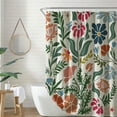 thumbnail image 2 of Abstract Vintage Floral Linen Shower Curtain 60x72 inch Traditional Floral Block Print Pattern in Blue and Green, Botanical Boho Shower Curtain Set for Rustic Farmhouse Frenchy Bathroom Decor, 2 of 7