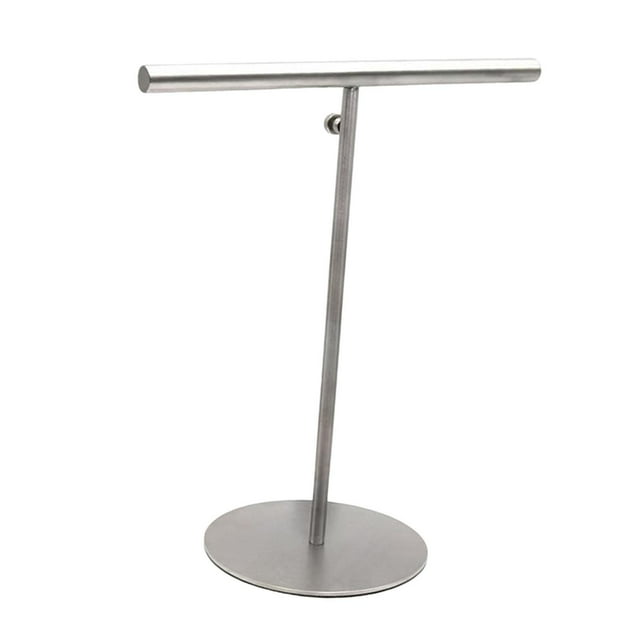 Exhibidor de bolsos, organizador de joyas, base metálica estable y multifuncional para mostrador. Plata