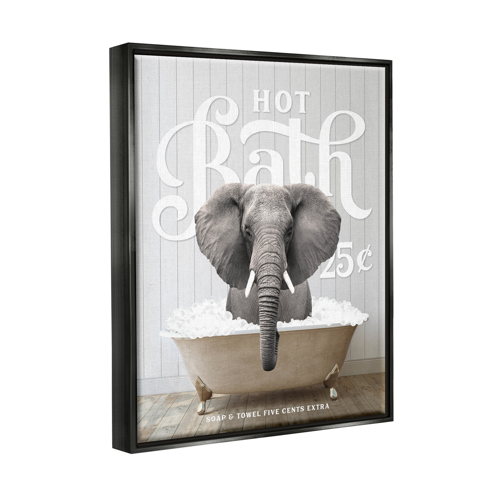 Stupell Industries Vintage Bathroom Elephant Animals & Insects Painting Black Floater Framed Art Print Wall Art, 25 x 31
