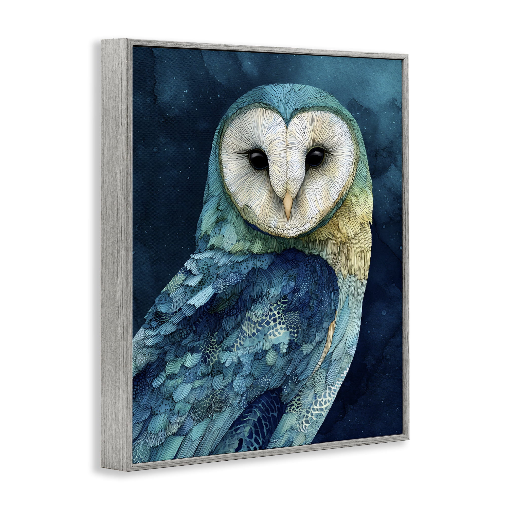 Stupell Industries Cerulean Blue Owl Gray Framed Giclee Art, design by Franklyn Gregory