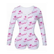 XIAXAIXU Women 's Overall Sexy Deep V Neck Romper Bodycon Casual Long Sleeve Leopard Yes Daddy Pajama Sleepwear Clubwear L