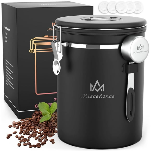 Bidón de café Miscedence de acero inoxidable 304 para café molido, 1 litro
