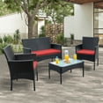 thumbnail image 3 of Tappio 4 Piece Patio Conversation Wicker Furniture Set, Porch Furniture Outdoor Sectional Furniture Set w/Coffee Table & Cushions Wicker Sofa Garden Conversation Set for Yard Pool Backyard,Black/Red, 3 of 10