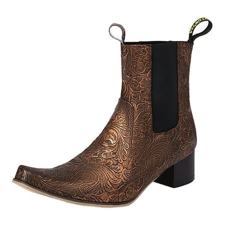 YHGFVOKJ Boots for Women Plush Extra Large Elastic Short Boots Pointed Toe Low Heel Thick Heel Short Leather Boots Shoes Boots with Heels for Women Brown 39