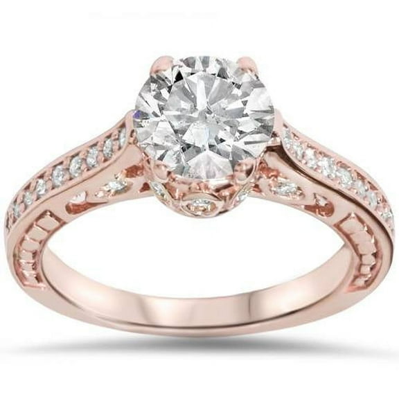 Pompeii 1 1/4ct Vintage Rose Gold Diamond (1ct center) Deco Engagement Ring 14K