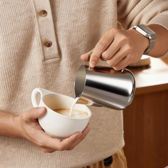 BPPEG Milk Frothing Pitcher 12Oz/350Ml, Stainless Steel Latte Art Cup, Coffee Barista Steaming Pitcher with Clear Measurement Marks, Drip-Free Spout & Heat-Resistant Handle, Espresso Machines
