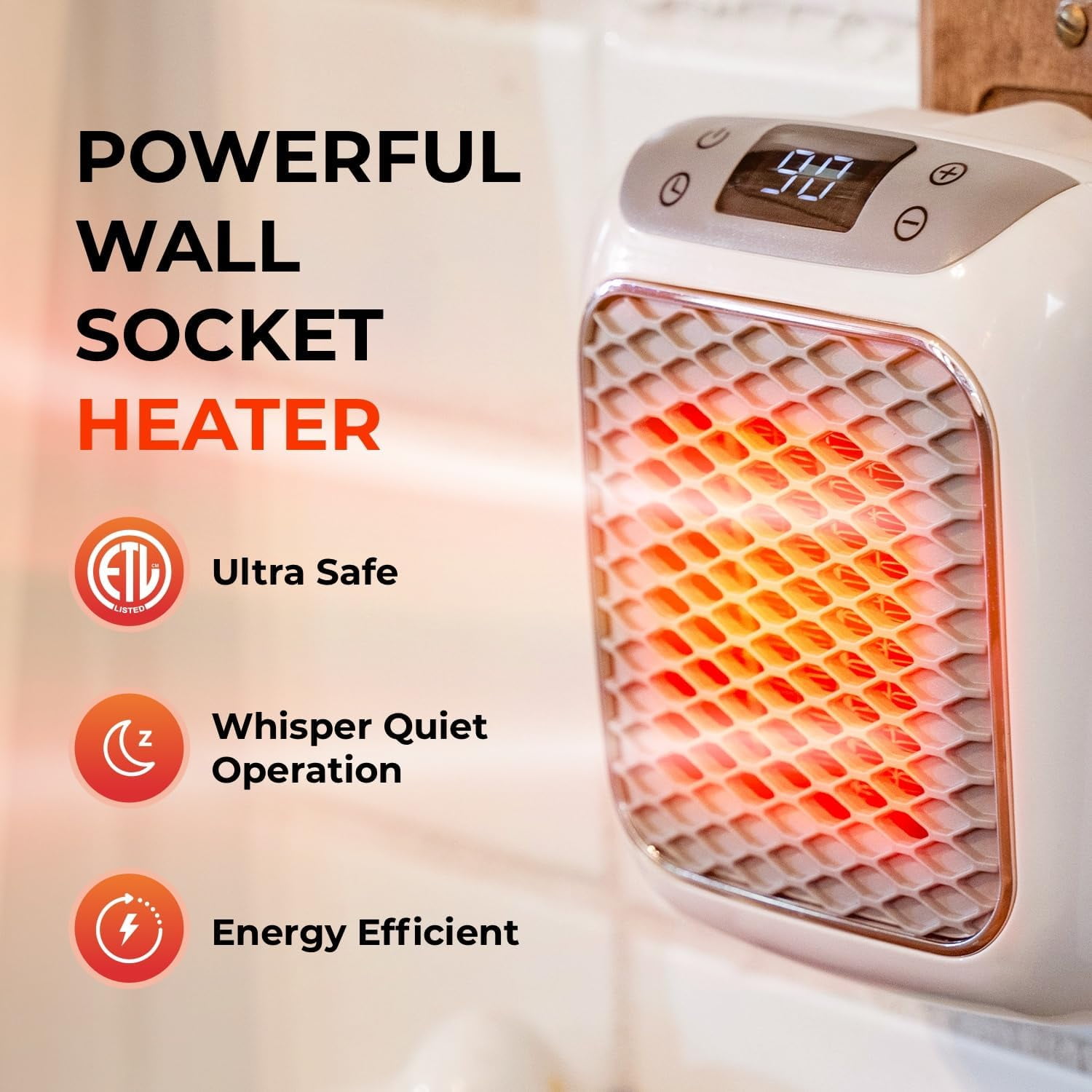 Laicaiw Heatwell Small Space Heater Plug In 800w Mini Wall Mount Portable Heaters For Indoor Use Office Bedroom Adjustable Thermostat 12 Hour Tim