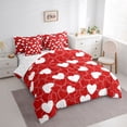 thumbnail image 4 of Feelyou Cute Love Heart Twin Bedding Sets 7-Piece for Teen, Romantic Cartoon Bedding Comforter Set, Red White Graffiti Lines Reversible Sheet Sets, Breathable Home Decor, 4 of 9