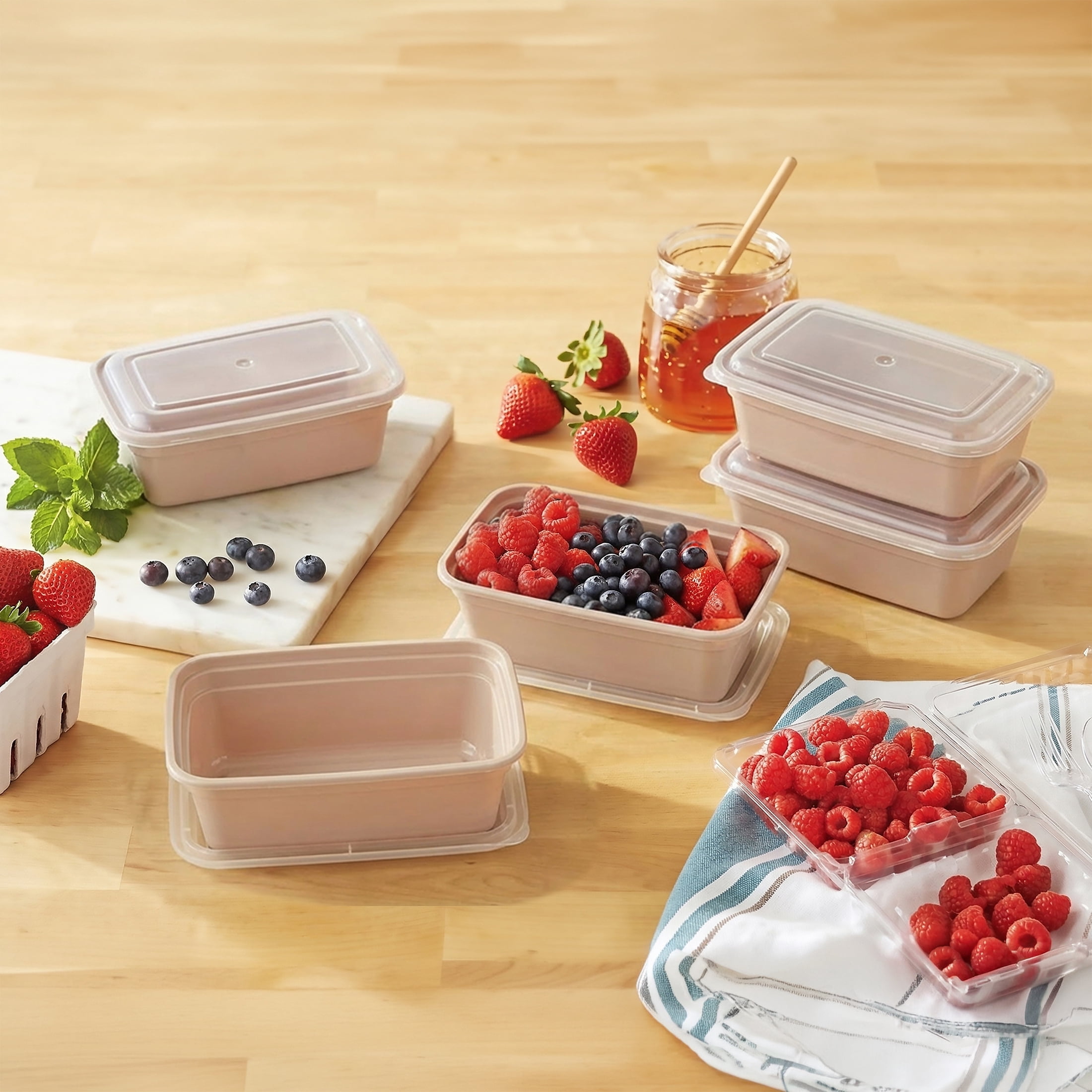 Mainstays 5-Pack 1-Compartment BPA-Free Plastic Snack Meal Prep Food Storage Containers, 3 Cup, Pink Blush