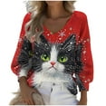 thumbnail image 3 of Neewe Christmas Women's Long-Sleeve V Neck Waffle T-Shirt Classic-Fit Shirt Soft Breathable Casual Tee Basic Tops, 3 of 3