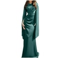 thumbnail image 7 of Cavosen Bodycon Dresses for Women Green Elegant Long Sleeve Long Dress Party Dress Round Neck Split Floor Length Maxi Dress Flowy Wrap Wedding Guest Dress Evening Prom, 7 of 7