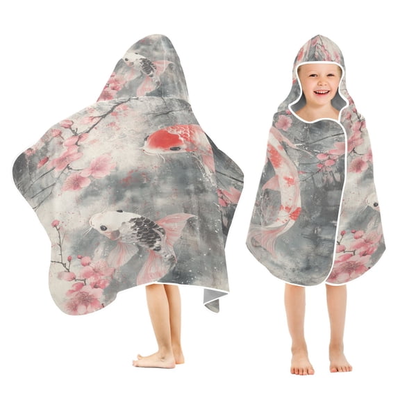 BZSMCE Towels Kids Hooded Beach Towel Goldfishs Pool Bath Towel Soft