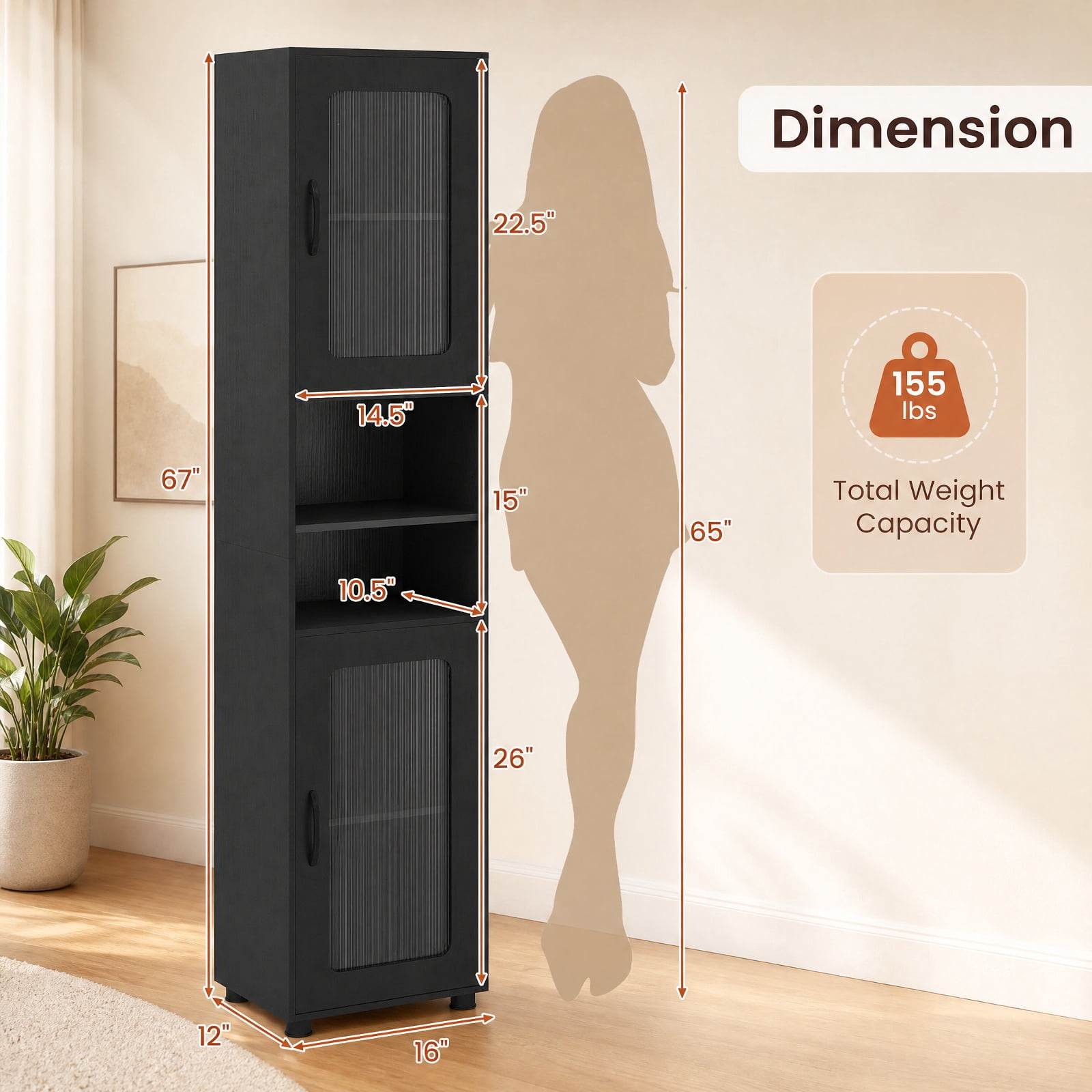 Vebreda Freestanding Bathroom Storage Cabinet, Tall Bathroom Storage Cabinet 67 Inches Freestanding Storage Organizer, Flexible Storage Options