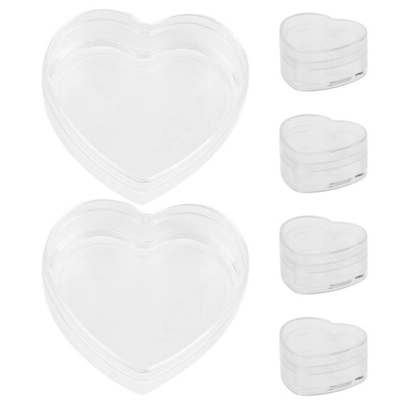 TEHAUX 6-Pack Heart-Shaped Transparent Plastic Containers with Lids, Small Acrylic Boxes for Miniature Accessories Storage