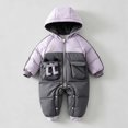 thumbnail image 2 of OJSFQUFP Baby Winter Snowsuit Hooded Padded Jumpsuit Color Block Cute Pocket Design Warm Cold Weather for Toddler Boys Girls, 2 of 8