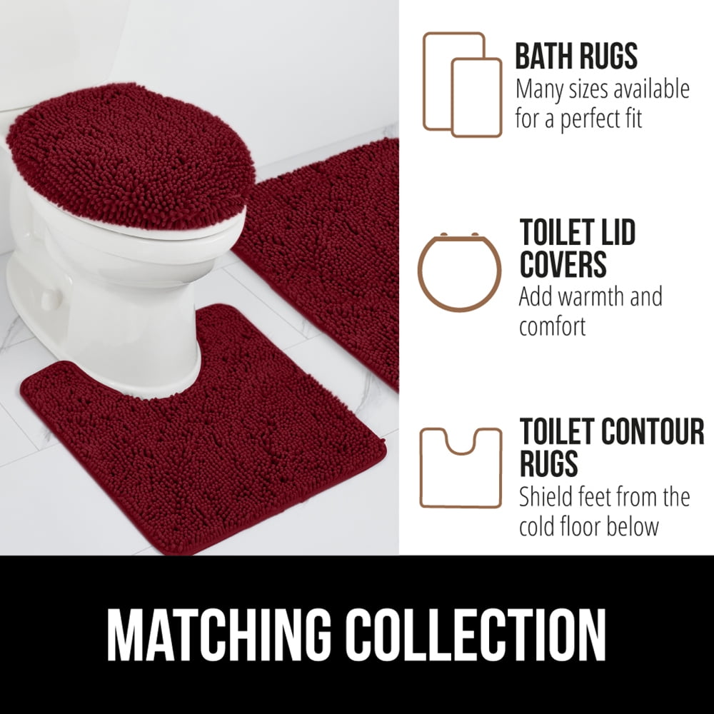 GORILLA GRIP Chenille Bath Rug 30x20, Rubber Backing Quick Dry Washable Microfiber Mats, Burgundy