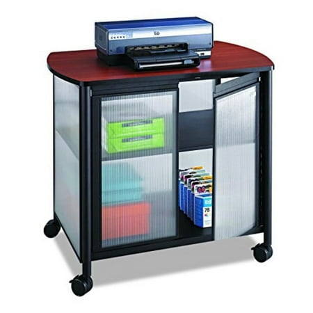 UPC: 0014445227892 | Safco Products Impromptu Mobile Print Stand with Doors 1859BL Cherry Top/Black Frame 200 lbs. Capacity Contemporary Design Swivel Wheels