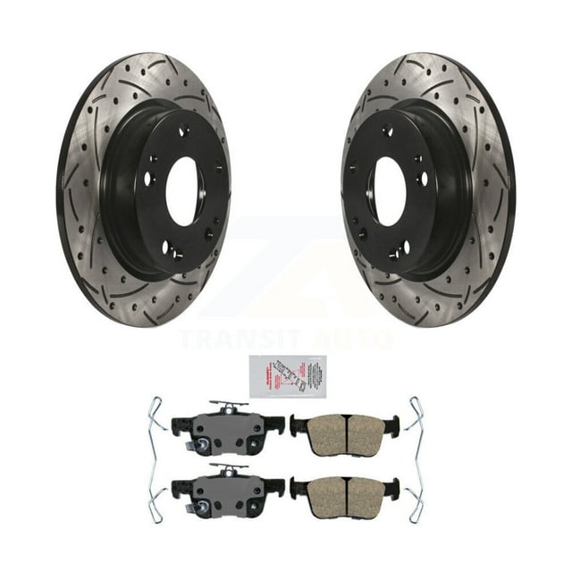 Transit Auto Rear Coated Drilled Slotted Disc Brake Rotors and Ceramic Pads Kit for Car Honda Civic Insight KDA-101947