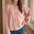 thumbnail image 5 of HTNBO Women's Cable Knit Cardigan Sweaters Long Sleeve Button Down Crewneck Jackets Loose Casual Ribbed Knit Sweater Coats, 5 of 7