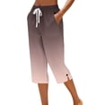 thumbnail image 3 of Ihhxva Women's Cotton Capri Pants Relaxed Fit Side Slit Button Floral Elastic Waist Pockets Straight-Leg Mid Rise Casual Summer S-2XL, 3 of 6