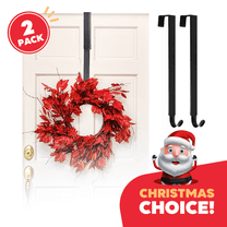 JEEXI Adjustable Front Door Wreath Hanger for Christmas - 2 Pack, 15-25 inch, Large Over The Door Metal Hanger for Halloween / Xmas Wreaths Decorations, Black, up to 20LB
