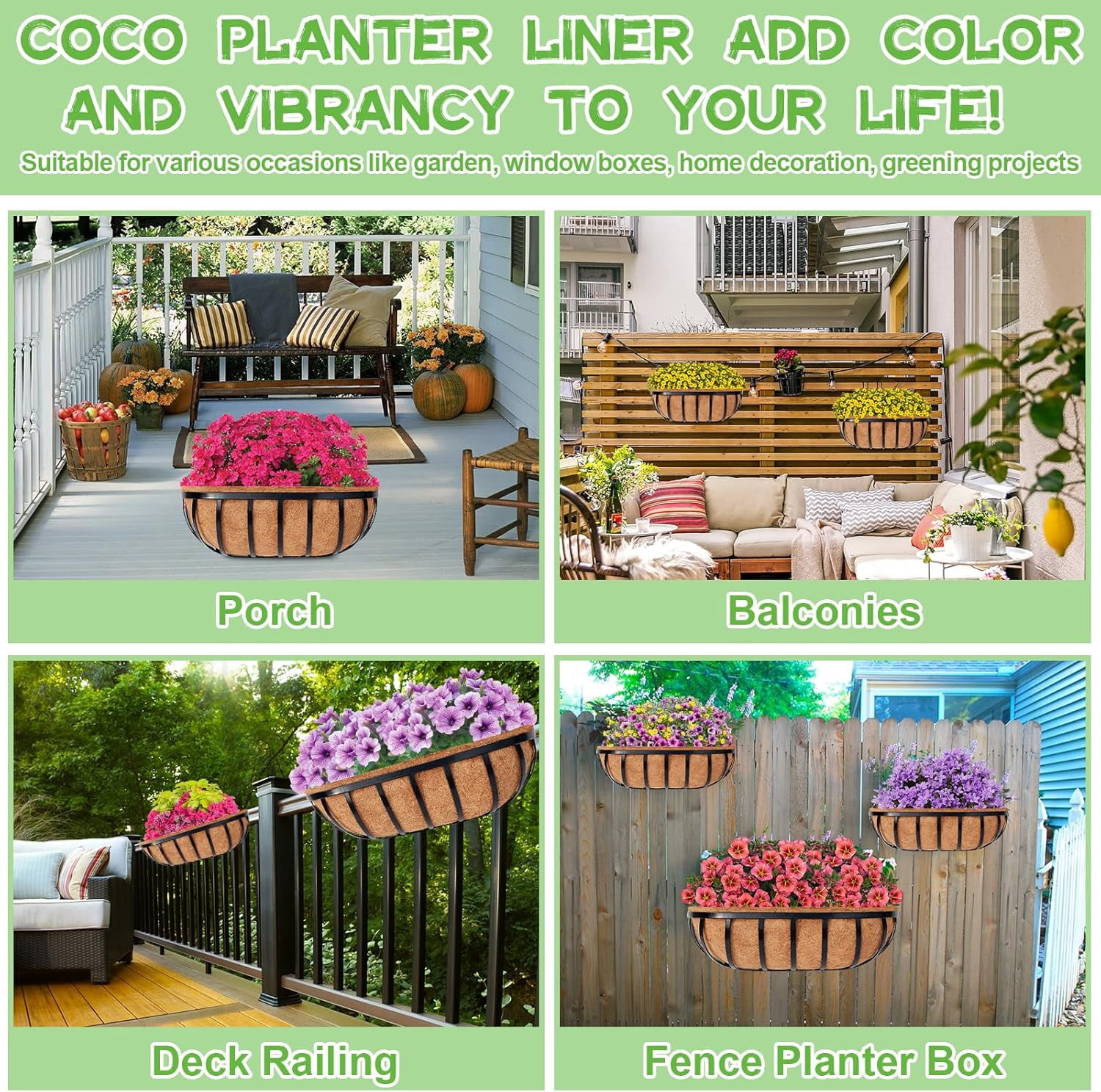30 inch Trough Coco Liner for Planters, 2 Pack Coconut Coir Replacement Liner, Coconut Fiber for Window Box Liners, Fence Flower Baskets, Garden Flower Pot