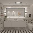 thumbnail image 2 of GODCHAR LED Bathroom Mirror Rectangular Anti-Fog Modern Style Mirror in Tempered Glass Black Frame 60x28 inch, 2 of 10