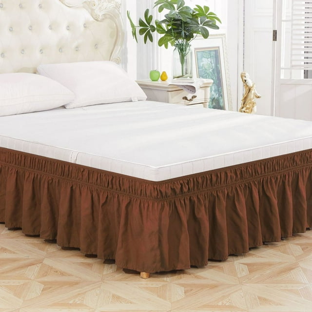 HLONK 54”W*75”L Full Size Bed Skirt with 15” Drop Around Elastic Ruffles Resistant with Adjustable Elastic Belt Gray