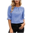 thumbnail image 4 of ClodeEU Women's Striped 3/4 Sleeve Blouse with Back Button ,Casual Loose Fit Shirt Blue,Women's Plus XL, 4 of 8