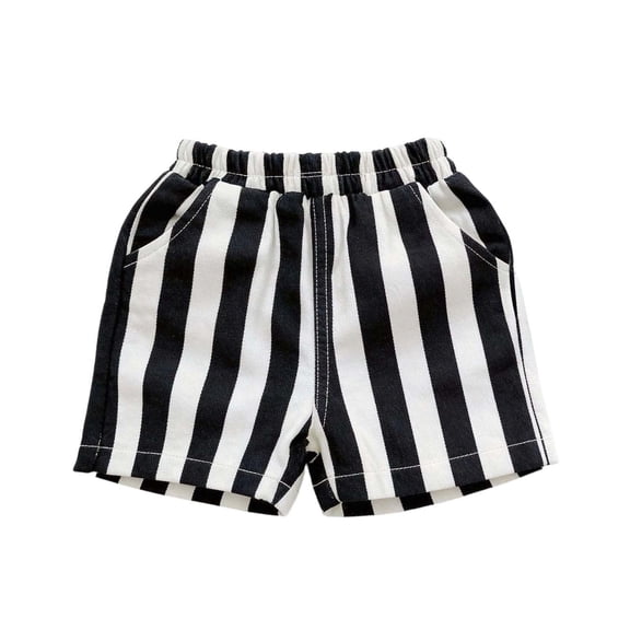 BLTIBY Boys Girls Striped Shorts Toddler Baby Cotton Shorts Summer Lightweight Elastic Waisted Short Pants with Pockets Black 1-2 Years