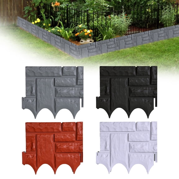 HomelyJoy Plastic Garden Fence, Black Faux Stone Imitation Border, Foldable Splice Edging for Flower Bed Lawn and Yard Pathway