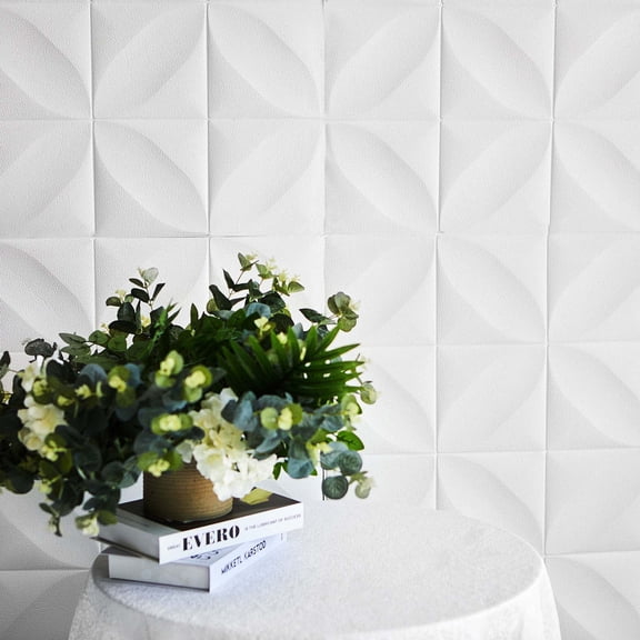 Efavormart 10 Pack | 52 Sq Ft 3D White Foam Self Adhesive Wall Panels for Interior Wall Decor, TV Wall, Bathroom, Kitchen, Living Room Home Decoration- Diamond Design