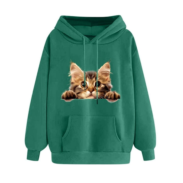 Chandail à Capuche Graphique Chat Mignon pour Femmes, Confort Décontracté, Robe à Capuche Athlétique avec Fermeture Éclair, Chandails en Molleton et Tuniques Longues pour Dormir