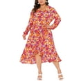 thumbnail image 2 of Agnes Orinda Women's Plus Size Maxi Dress Long Sleeve V Neck Chiffon Floral Long Dress with Belt 2X Red, 2 of 5