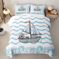 thumbnail image 2 of spefrowx Watercolor Sailboat Starfish Bed Spread Queen for Boys, Blue Wavy Line Queen Coverlet Set, 3pcs, 2 of 7