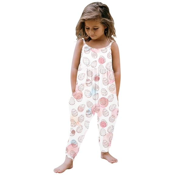 MUXiin Easter Outfit Toddler Girl Toddler Baby Girl Casual Easter Prints Jumpsuit Sleeveless Romper Outfits Pants Clothes Easter Gifts