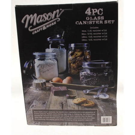 Mason Craft Jars And More 4 Variable Sized Glass Canisters With Lids (4 Jar Set)