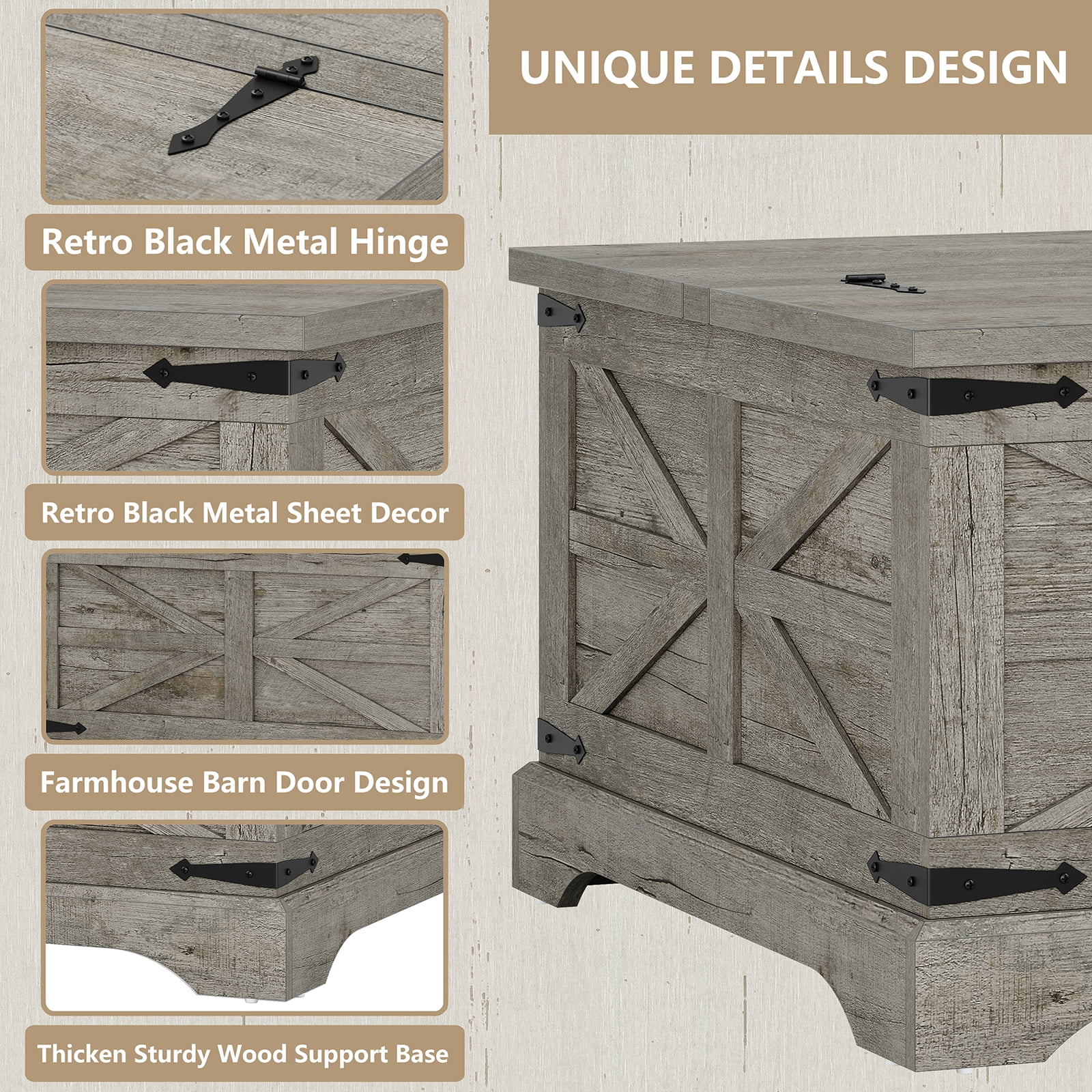 Furnihold Square Coffee Table with Storage Farmhouse Lift Top Coffee Table Wood Rustic Center Table for Living Room Home, Grey Oak