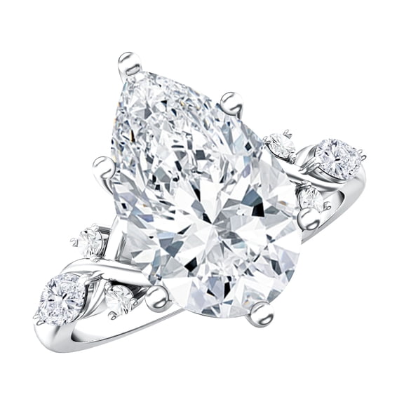 Rosec Jewels Pear Shaped IGI Certified Lab Grown Diamond 4 Carat Engagement Ring - E-VS1 Quality, 925 Sterling Silver, US 4.00