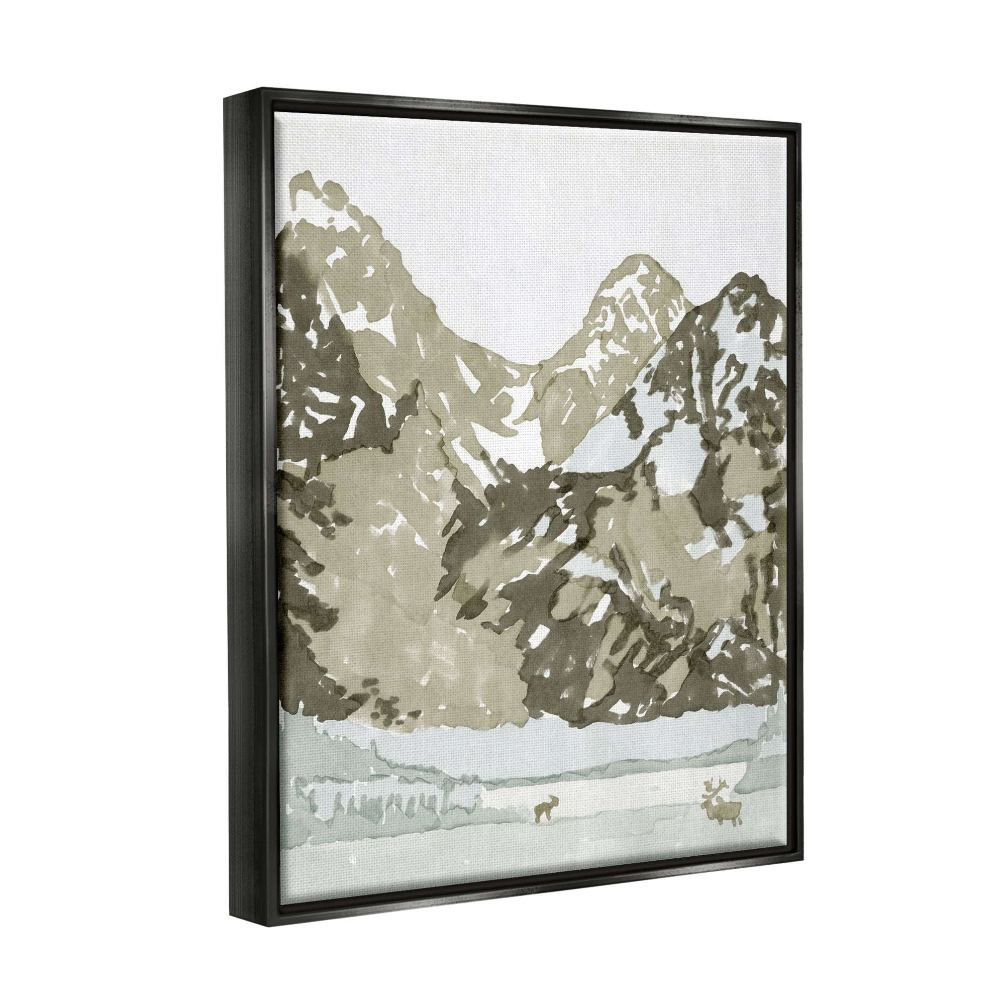 Stupell Wildlife Mountain Peaks Nature Landscape Painting Black Floater Framed Art Print Wall Art