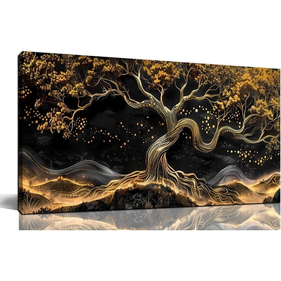WFSposterGold Trees Canvas Wall Art for Living Room - Black Art Wall Decor for Bedroom - Office Artwork Wall Decor