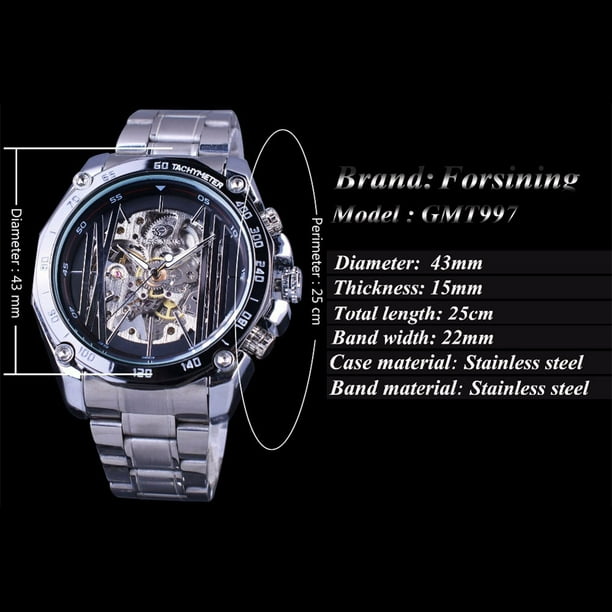 Men Stainless Steel Hollow out Delicate Watches Luxury Transparent Mechanical Wrist Watch white