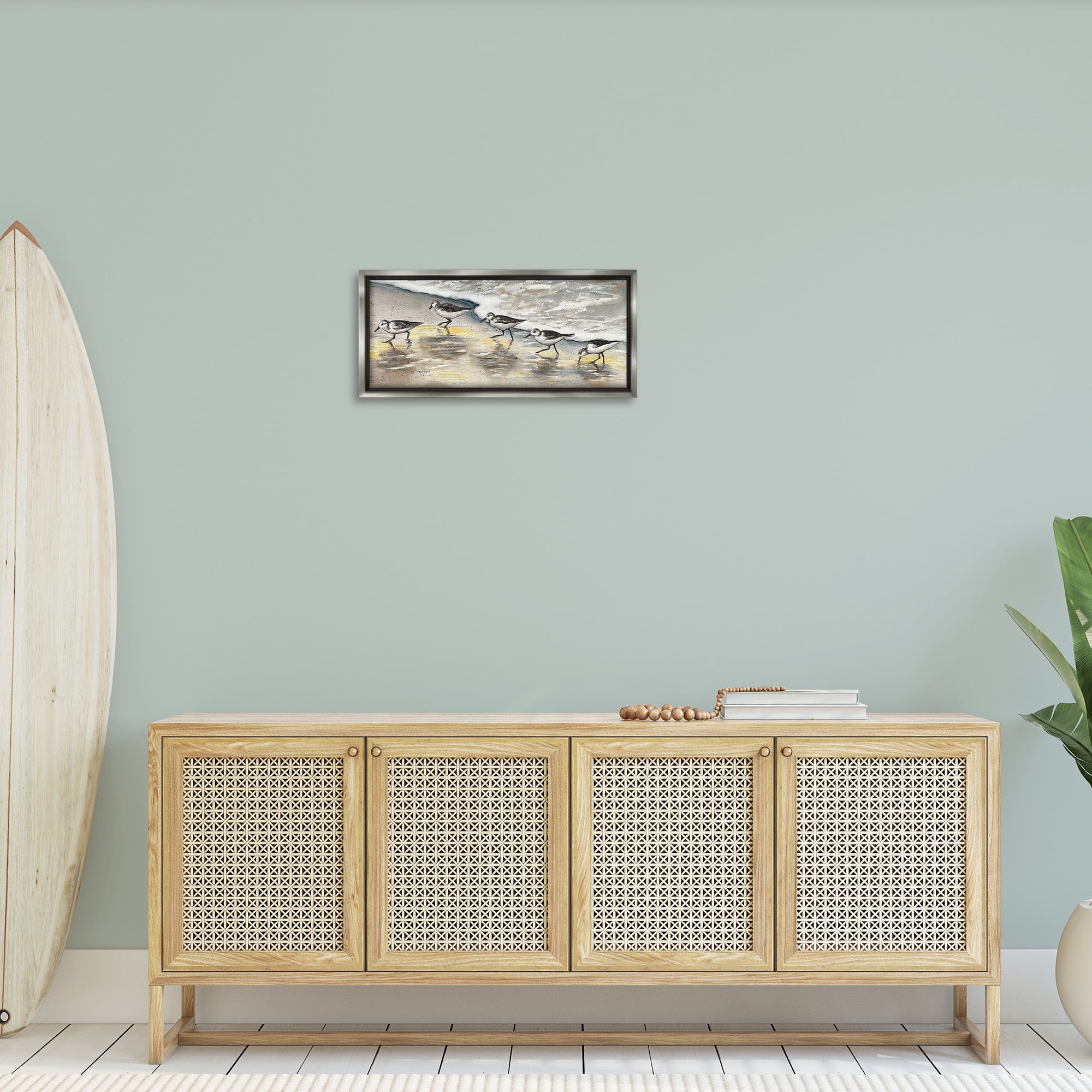 Stupell Industries Sunlit Birds & Beach Foam Animals & Insects Painting Gray Floater Framed Canvas Art Print Wall Art, 25 x 11