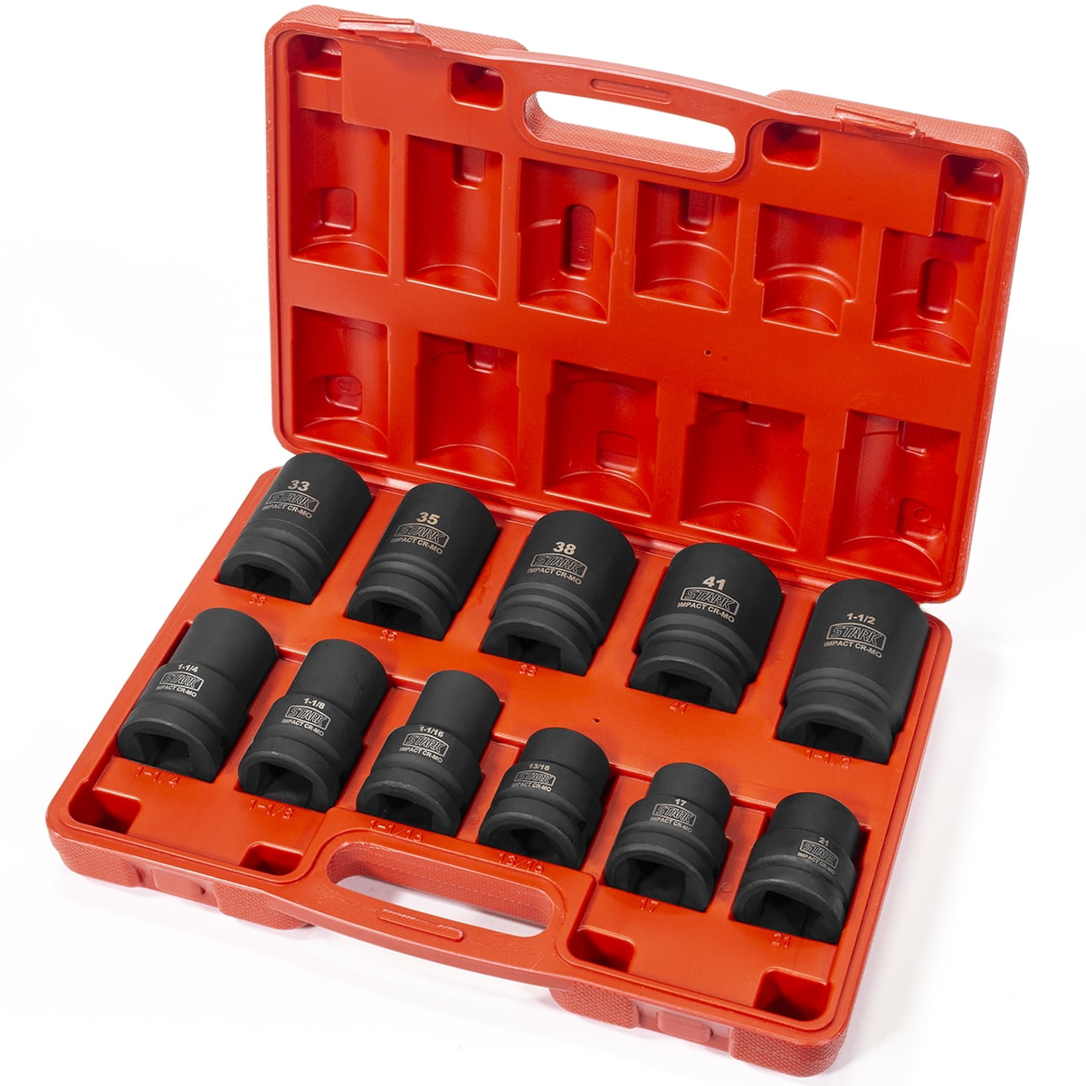 Stark USA 1" Drive 11PC Truck Wheel Impact Socket Set, 6 Point & Square, SAE & MM Combination Set, Deep & Shallow Kit, CrMo Steel