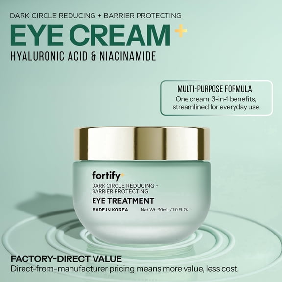 Fortify Skincare Under Eye Cream for Dark Circle Reducing & Barrier Protection - Hyaluronic Acid & Niacinamide - 3-in-1: Detox, Treat, Boost - Dermatologist Tested - Anti-Aging Korean Skincare - 1oz