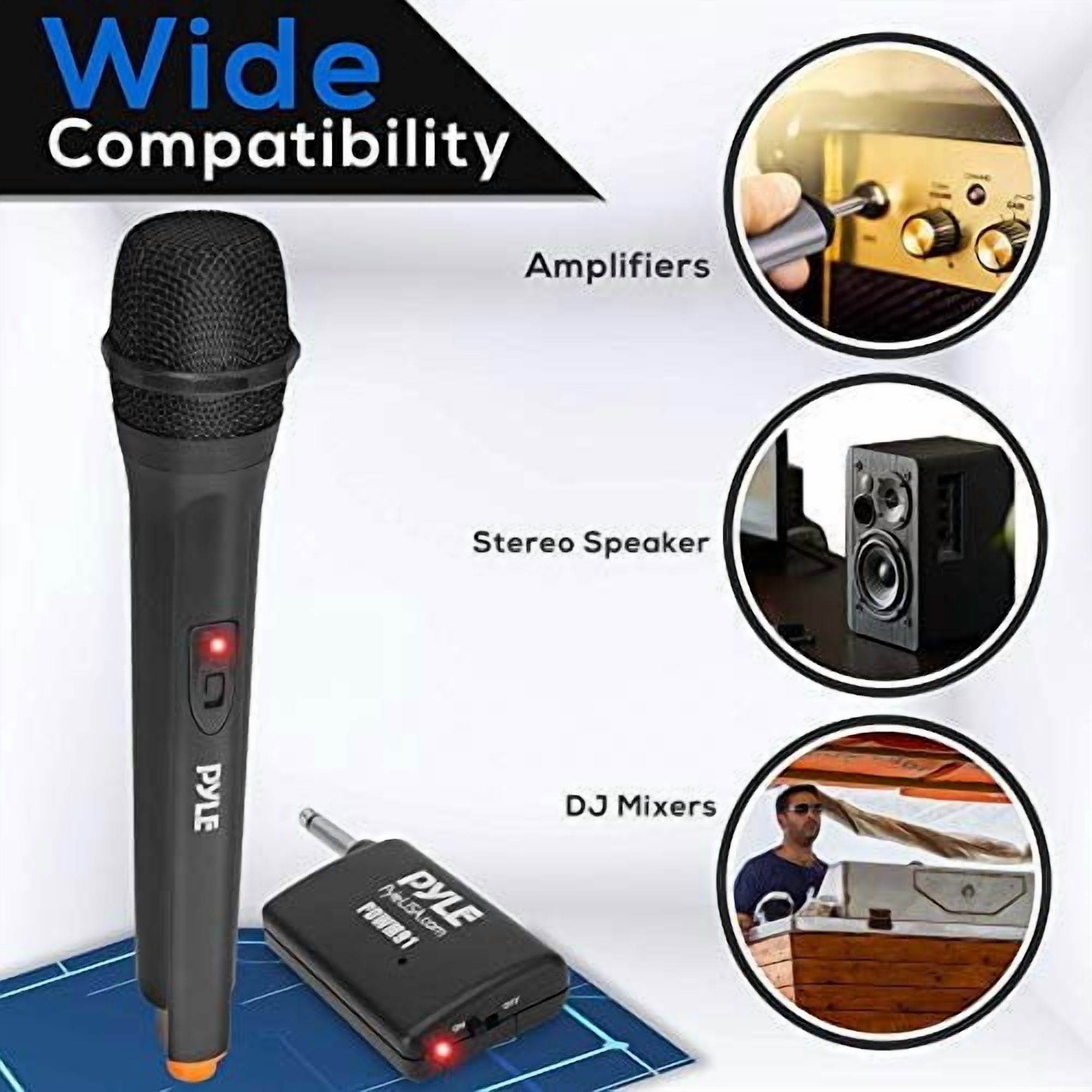 Pyle PDWM91 Professional VHF Handheld Microphone with Adapter Receiver, Black