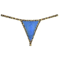 Botmois Men's Leopard Bordered Underwear Soft Thin Ice Silk Hipster G-string Micro Thong Blue XL