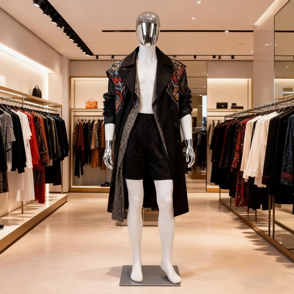 Kinbor Full Body Male Mannequin - Handsome Tall Male Mannequin with Stable Metal Base, Stylish Manne quin Dress Form Display with Adjustable Head and Arms, Detachable Manikins, White&Silver