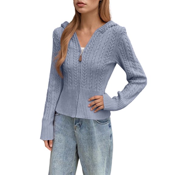 Cute Cardigans Women Zip Up Knit Long Sleeve Sweater Short Casual Jacket Light Weight Cardigan