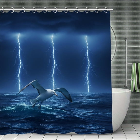 Mighty Ocean Storm Print Shower Curtain,Modern Fabric Waterproof Shower Curtain Set with Hooks 70.8×70.8Inch (180×180cm)